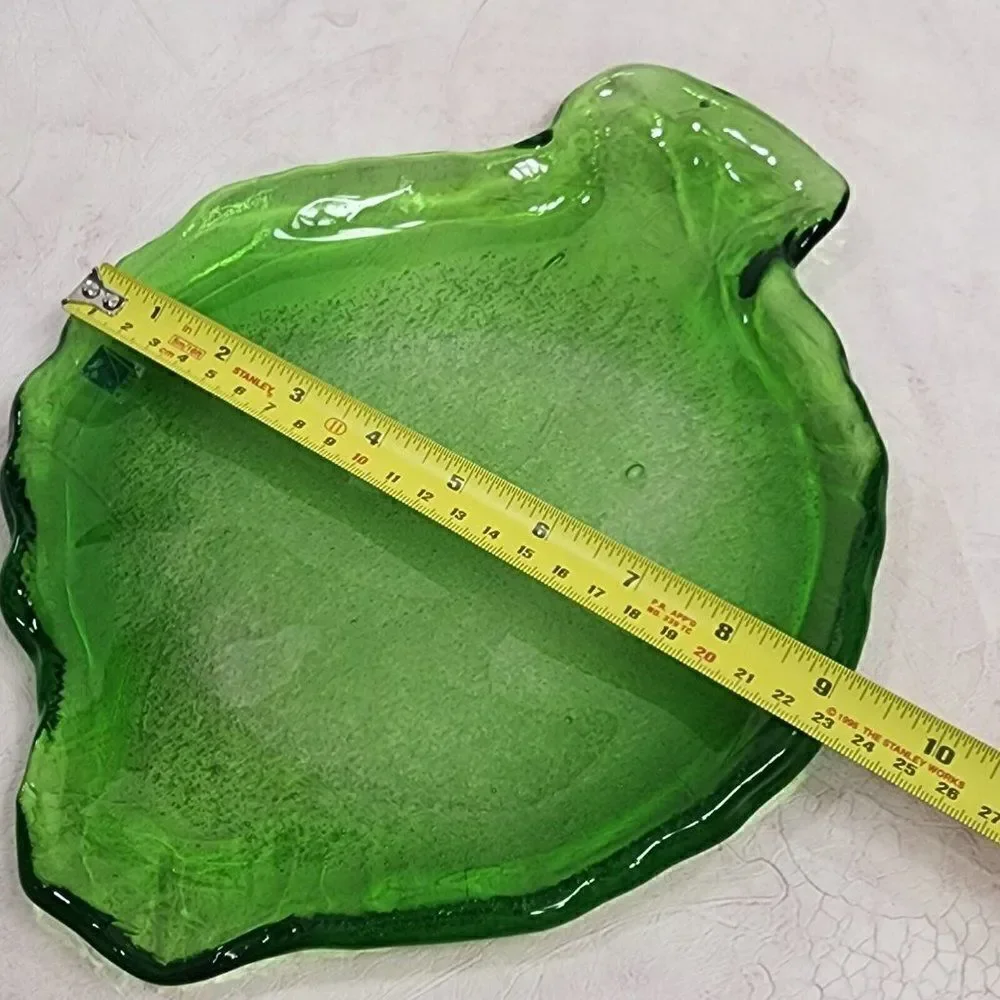 Vintage AMICI 11.5 Long Fish Shape Plate Dish Italian‎ Bubble Green Art Glass
